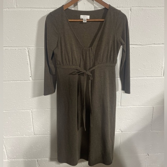 Ann Taylor Loft Heather Brown A-line 3/4 Sleeves Knit Dress Sz 4P - Picture 2 of 4
